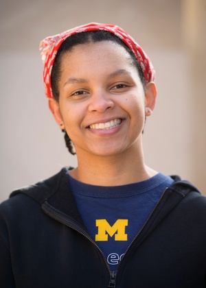 A headshot of Christine Carethers wearing a U-M t-shirt