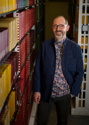 Jesse johnston in the hatcher stacks